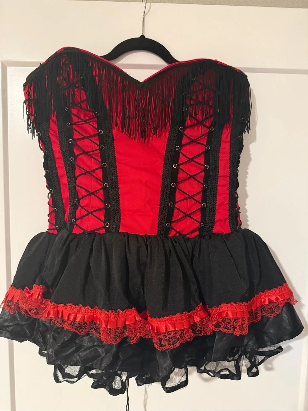 Red & Black Fringe Corset Costume Dress